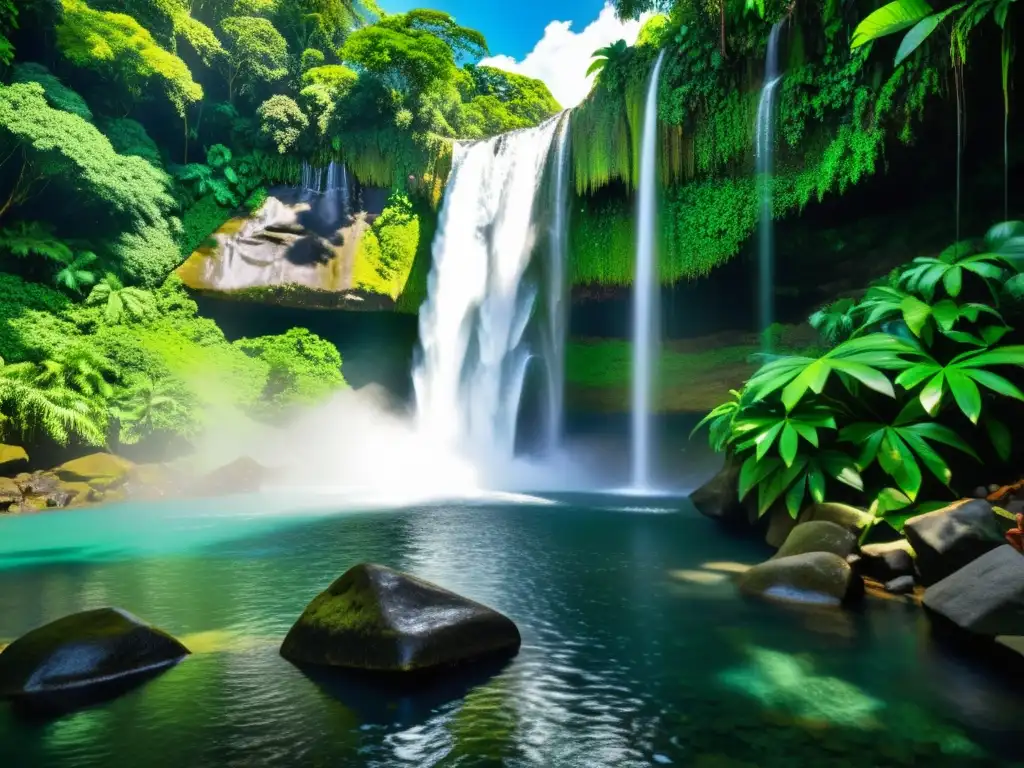 Cascadas escondidas en selva: un paraíso de agua cristalina y exuberante vegetación bajo el sol filtrado por el dosel