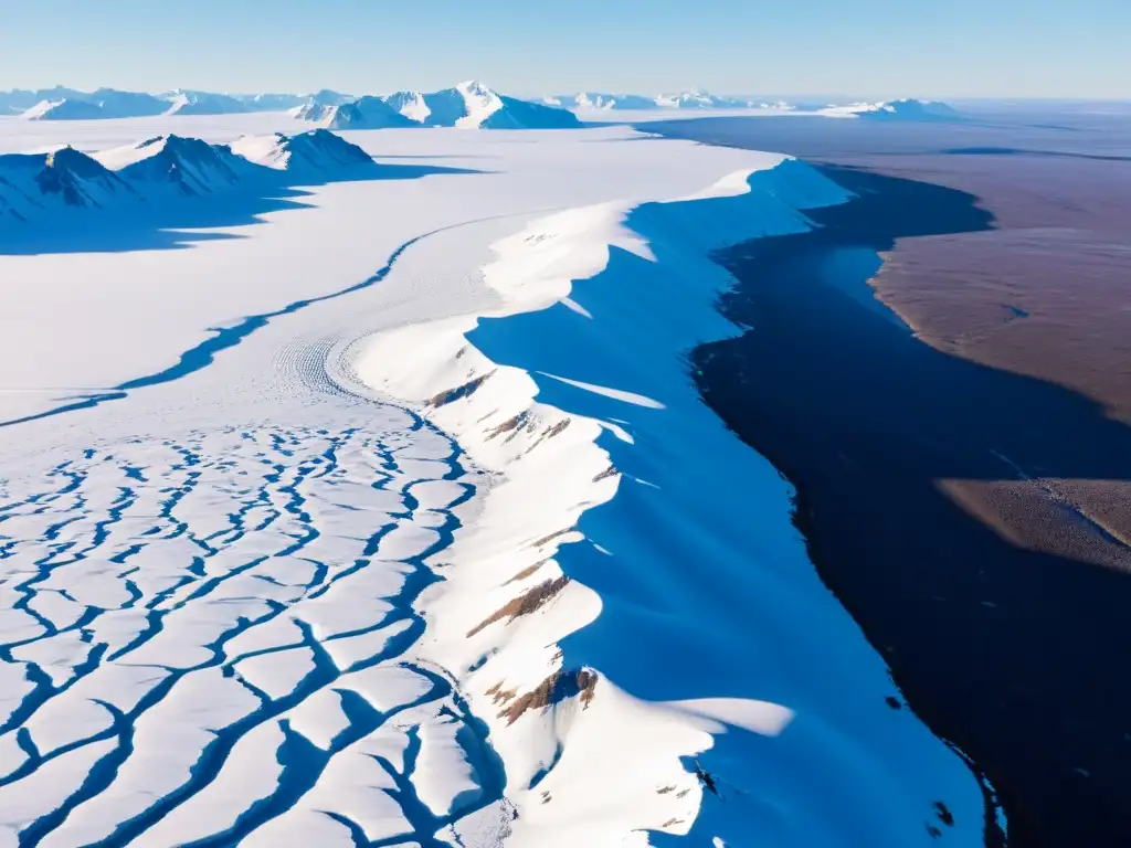 Exploración científica en la tundra helada Exploración científica en la Tundra: Equipo de científicos estudia el paisaje helado y salvaje, con picos nevados y ríos congelados