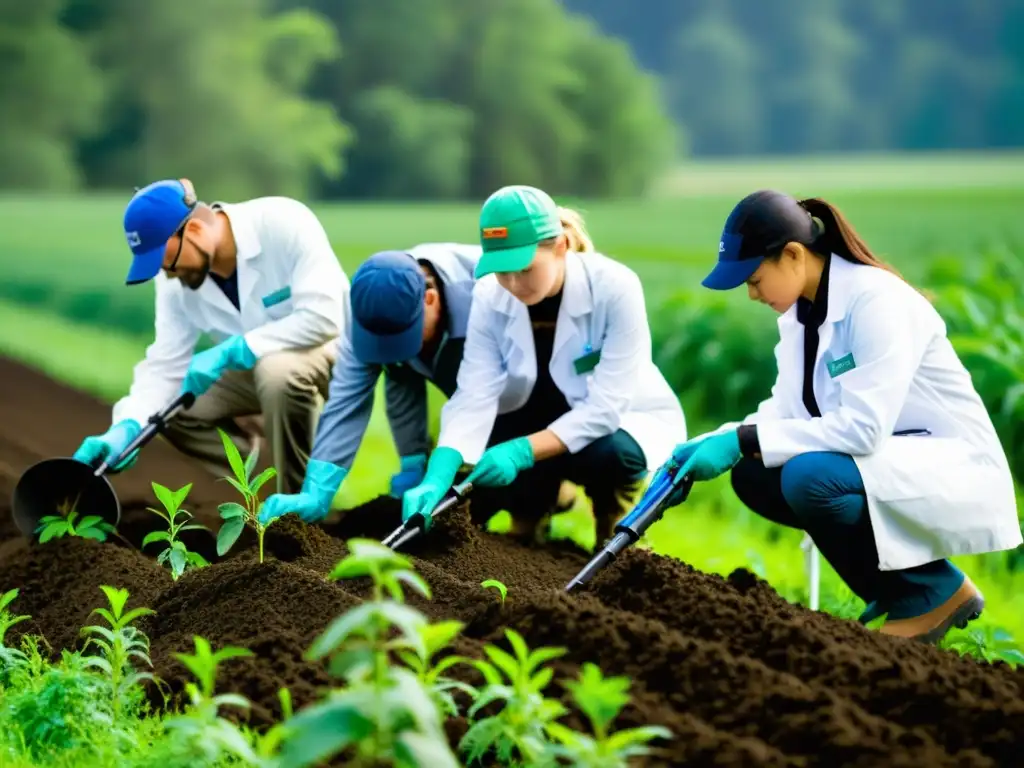 Científicos del suelo realizan investigación de campo, analizan muestras en diversos entornos