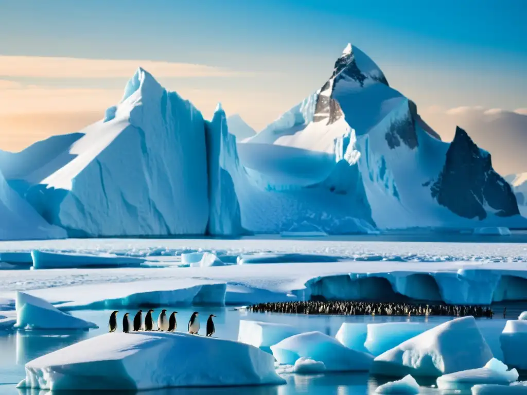 Colonia de pingüinos en vasto paisaje antártico, resaltando la importancia del krill antártico en ecosistema polar