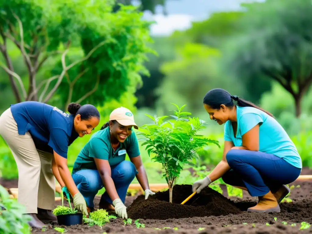 Comunidad plantando árboles nativos para la protección de la biodiversidad en ecosistemas