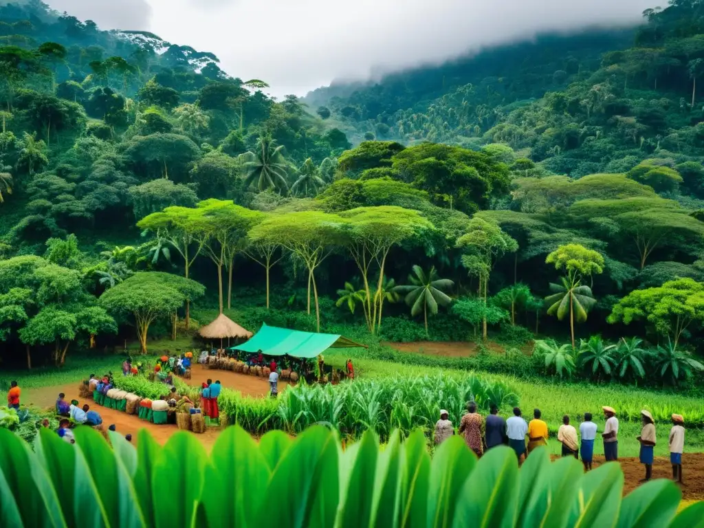 Comunidad trabajando en conservación sostenible y proyectos locales en la exuberante selva tropical