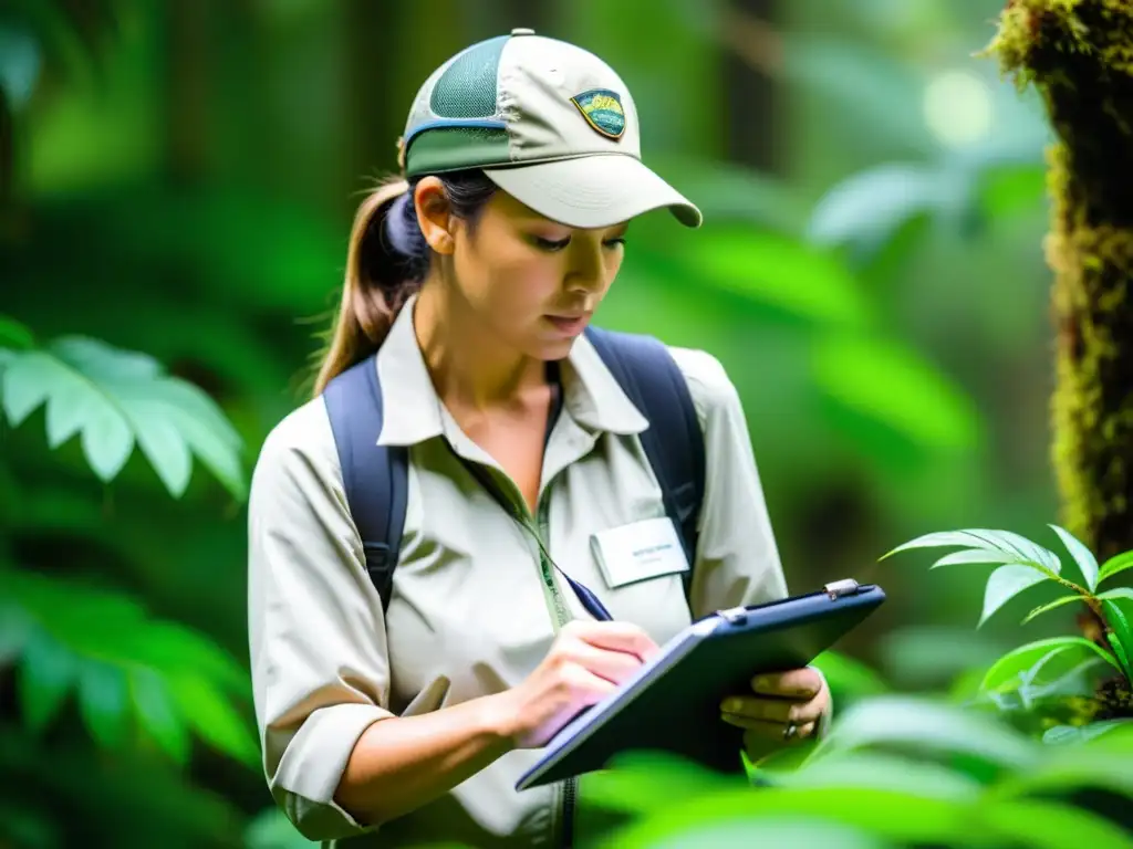 Un consultor de fauna silvestre estudia cuidadosamente el hábitat de especies en peligro en una exuberante selva