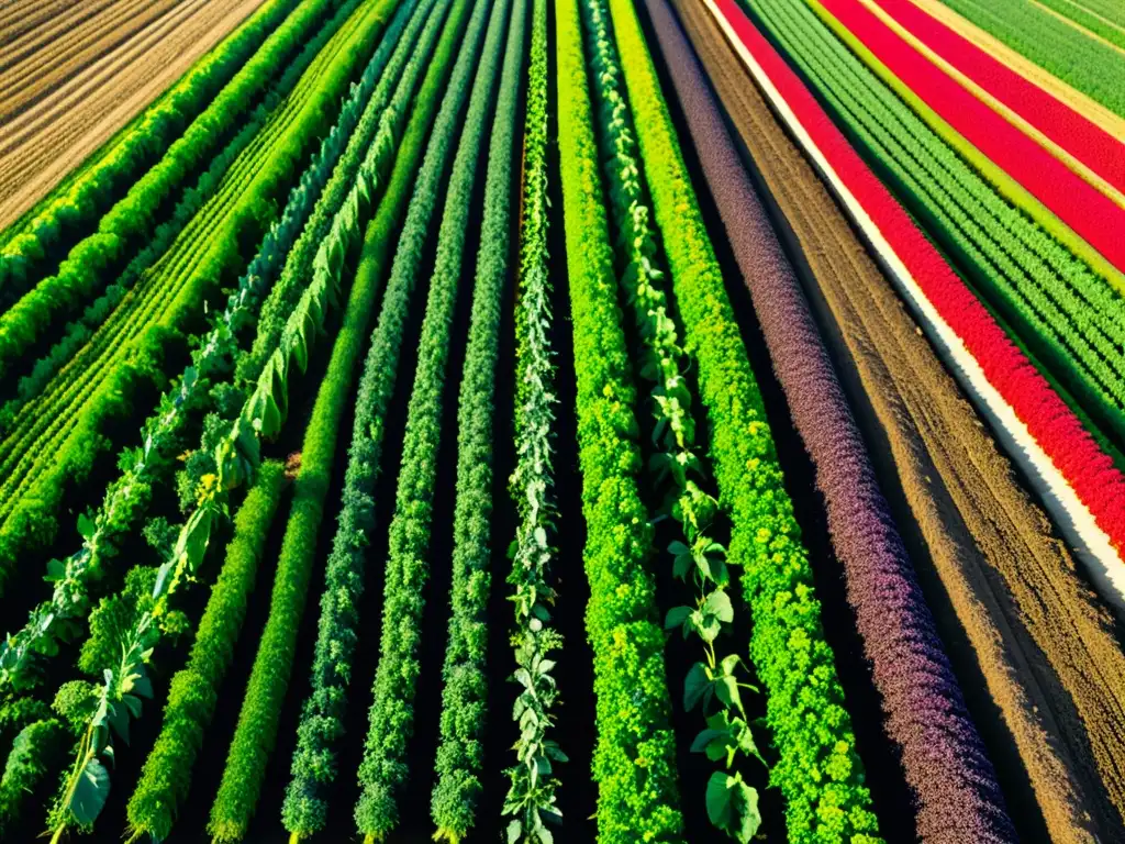 Contraste impactante entre campo de cultivo orgánico vibrante y campo convencional pesticidas