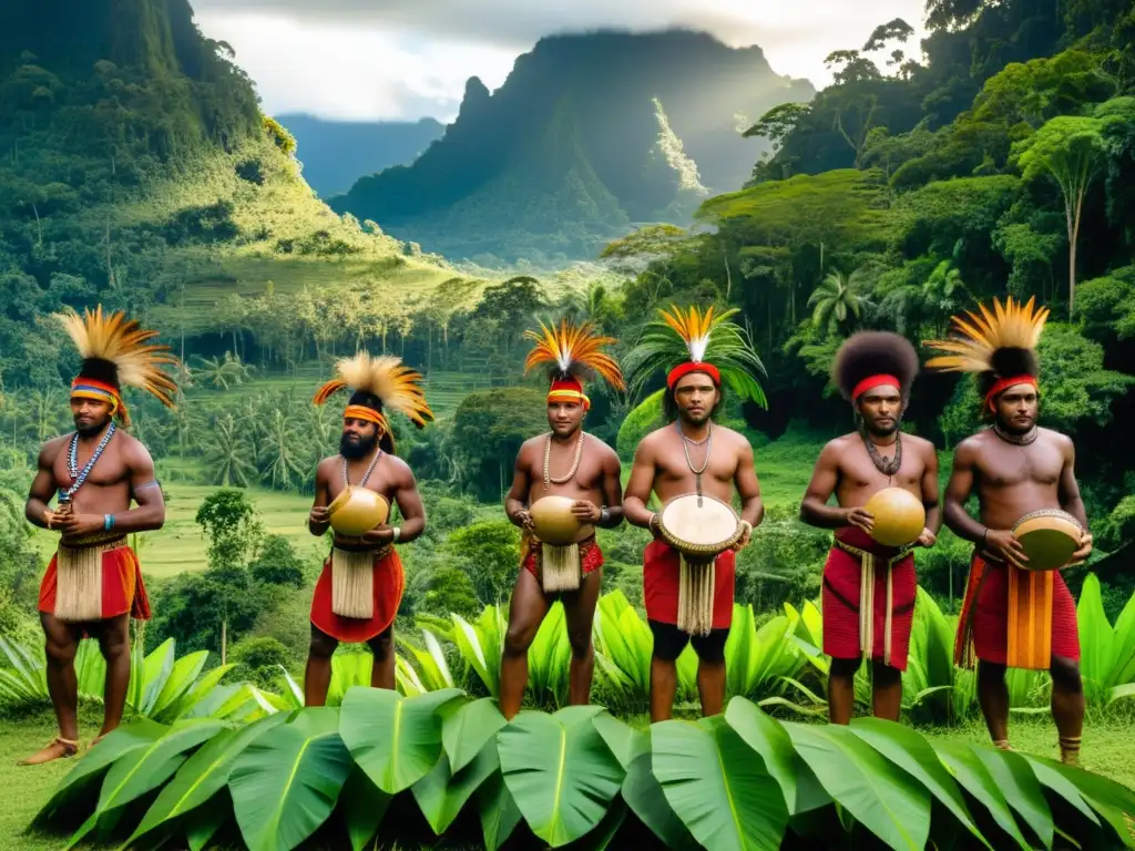 Convivencia armoniosa con tribus en Papúa: indígenas Papuanos visten trajes tradicionales, realizan actividades y danzas en la exuberante selva