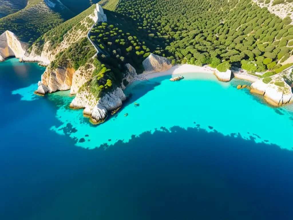 Costa mediterránea rocosa con aguas turquesas y exuberante vegetación