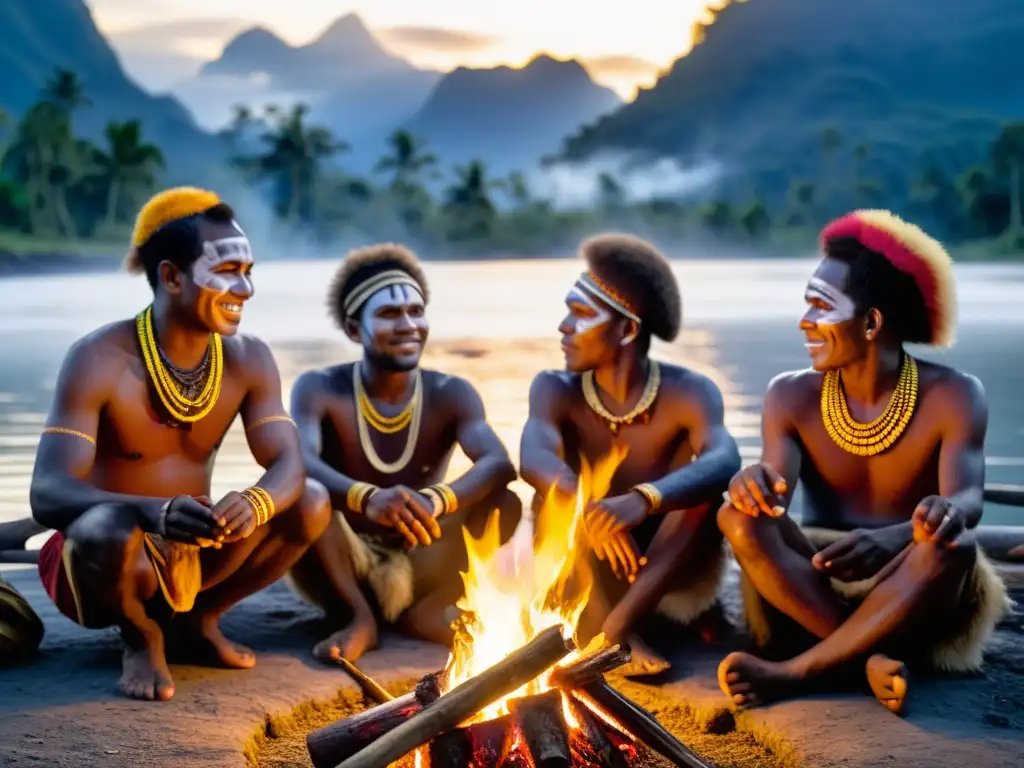 Conexión cultural: Tribu Papúa danza alrededor del fuego en convivencia armoniosa con tribus en Papúa