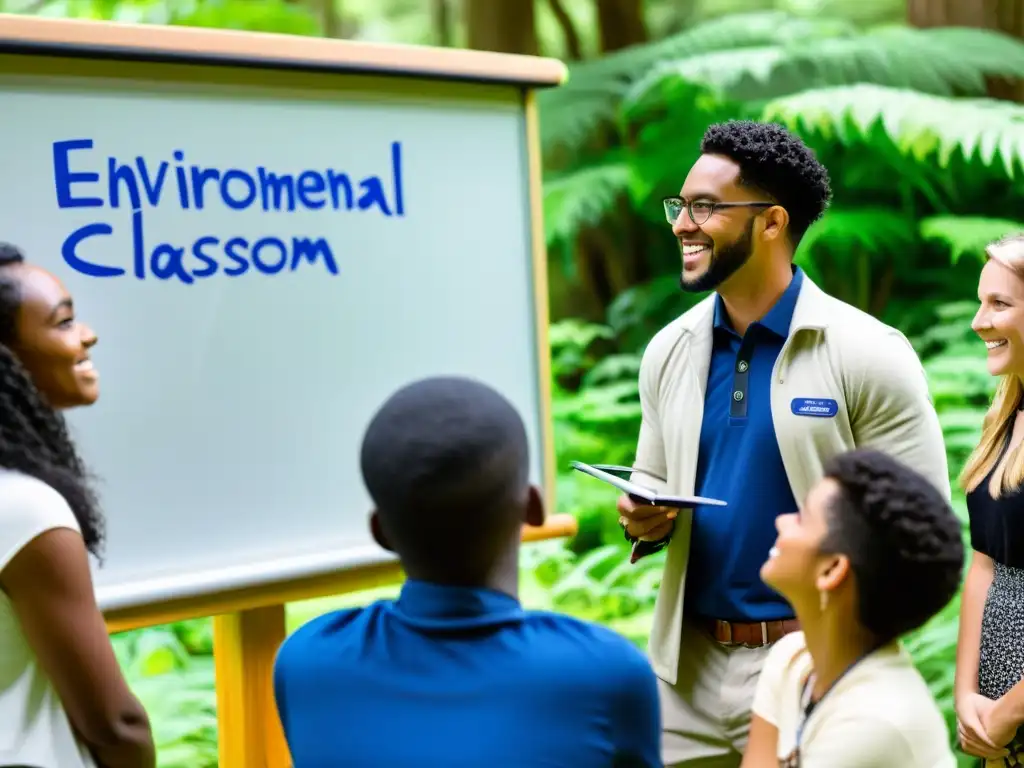 Cursos de educación ambiental para agentes de cambio: Estudiantes participan en dinámica clase al aire libre con un educador y la naturaleza vibrante