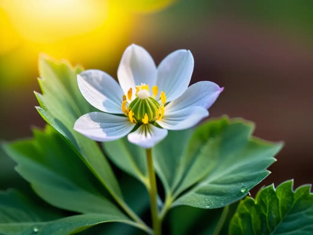 Una delicada flor silvestre muestra sus intrincados detalles, adaptación de especies al clima del jardín ecológico