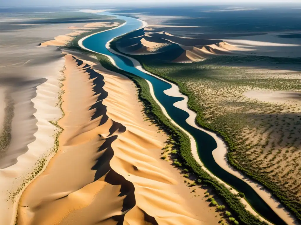 Desiertificación: impacto visible en paisaje árido, suelo erosionado y vegetación luchando por sobrevivir bajo el sol implacable