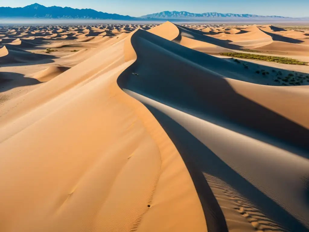 Deslumbrante paisaje árido de dunas de arena bajo cielo azul