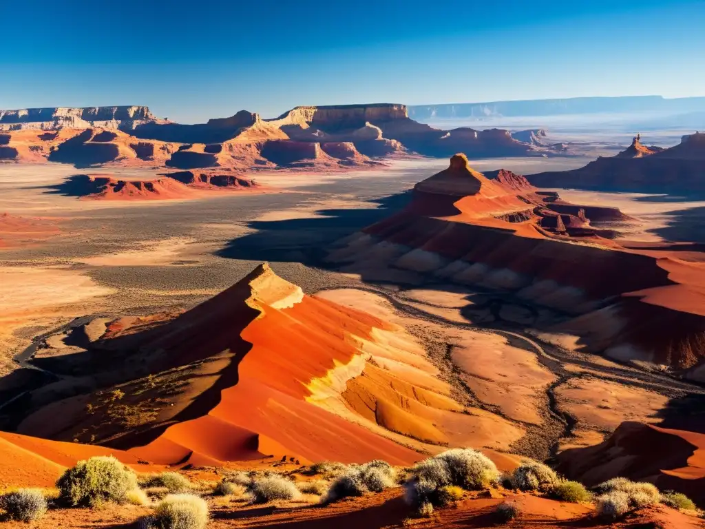 Deslumbrante paisaje desértico con formaciones de arenisca en rojo, naranja y dorado