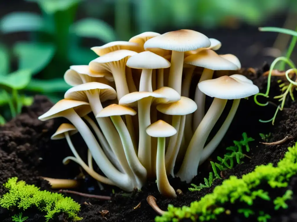 Detallada imagen de cultivo de setas en el jardín