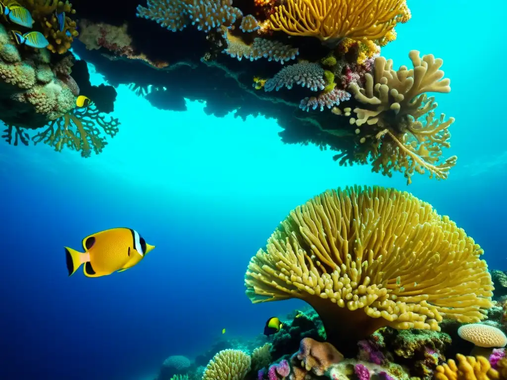 Detalle de un arrecife de coral, destacando su belleza y diversidad de vida marina