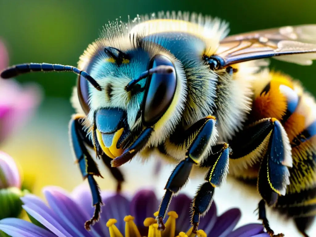 Detalle asombroso de una abeja cubierta de polen en medio de la amenaza silenciosa a la biodiversidad de insectos