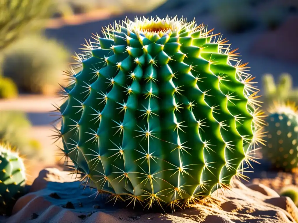 Detalle de un cactus resistente en un paisaje desértico, simbolizando la adaptación de la flora a condiciones extremas