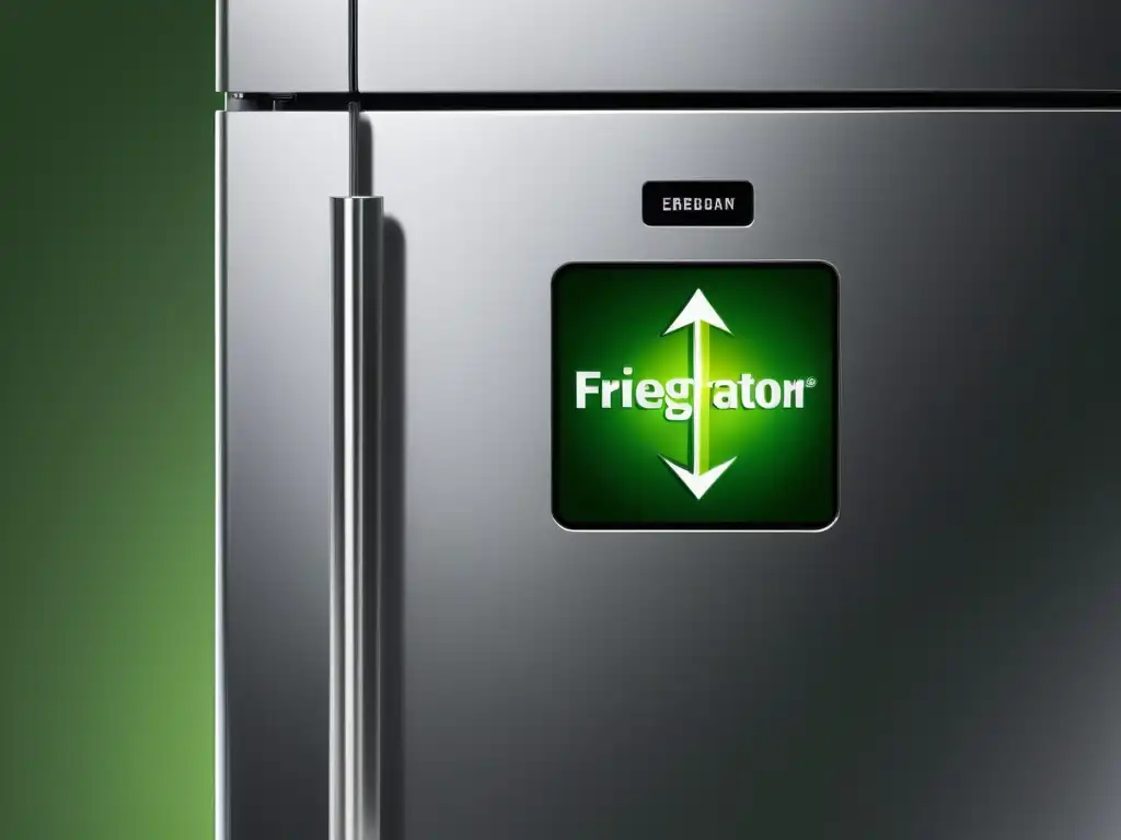 Detalle de un elegante refrigerador con etiqueta verde, resaltando beneficios electrodomésticos etiqueta verde y diseño sofisticado