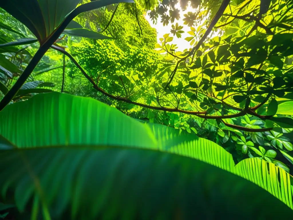 Detalle de exuberante selva tropical con diversa vida vegetal y suelo rico