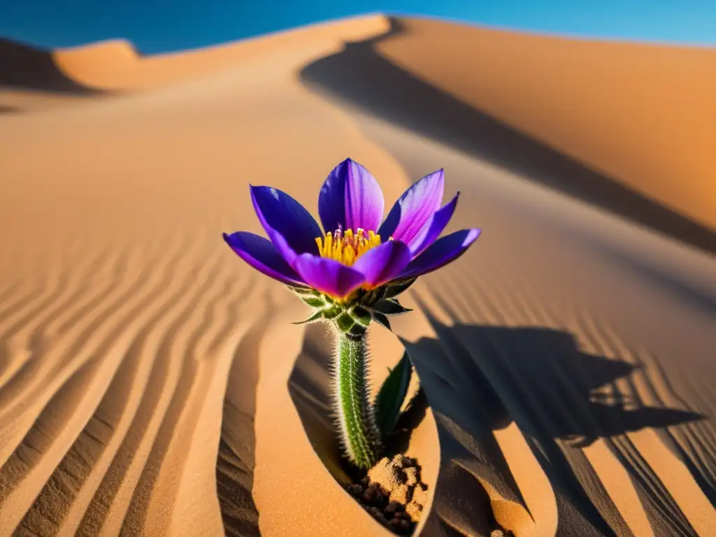 Detalle de flor morada en desierto del Sahara: Biodiversidad del Sahara: Exploración profunda