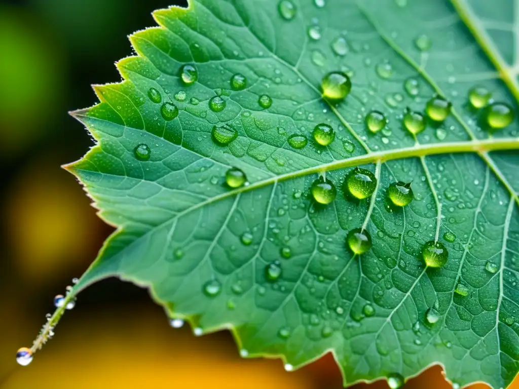 Detalle de una hoja cubierta de pulgones con gotas de agua, mostrando el impacto del cambio climático en los ecosistemas