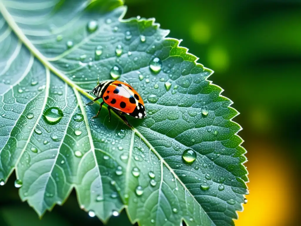 Detalle de hoja verde con gotas de agua