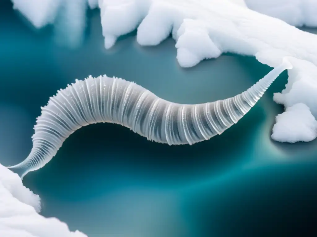 Detalle impresionante de un gusano de hielo ártico en un glaciar