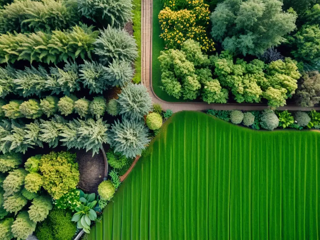 Detalle de jardín invadido por especies vegetales, contrastando con plantas sanas