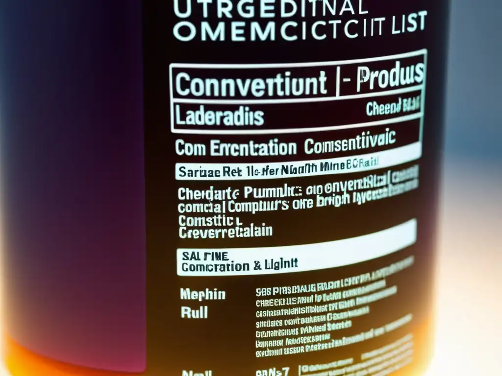 Detalle de la lista de ingredientes en un producto cosmético convencional, resaltando la presencia de tóxicos en cosméticos convencionales