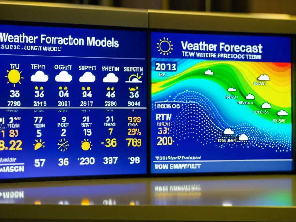 Detalle de modelos de predicciones climáticas, diferenciando entre corto y largo plazo con precisión tecnológica