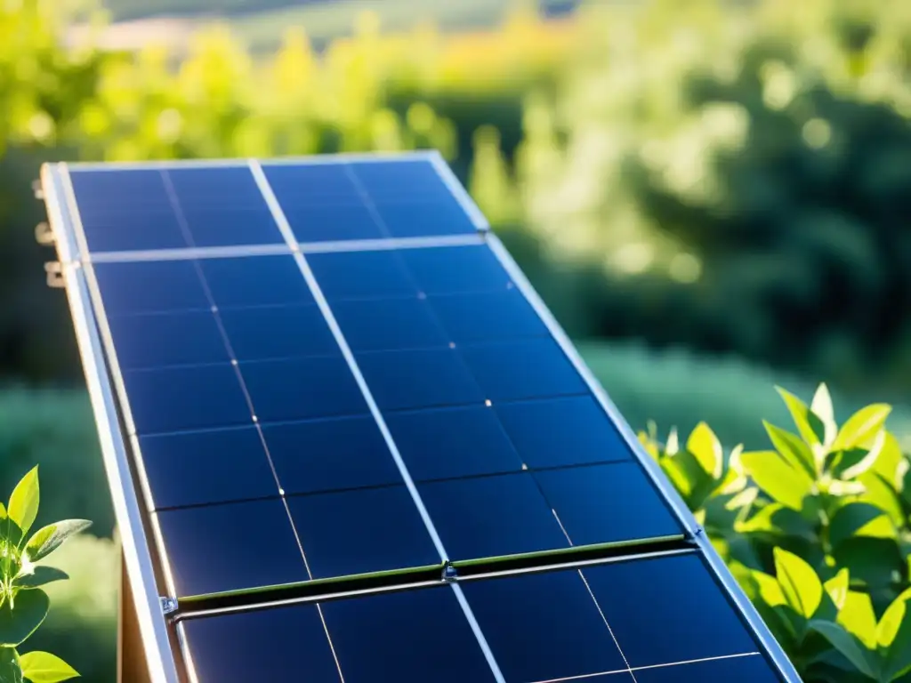 Detalle de paneles solares en un entorno natural, destacando la precisión tecnológica de Proyectos financiados con Bonos Verdes