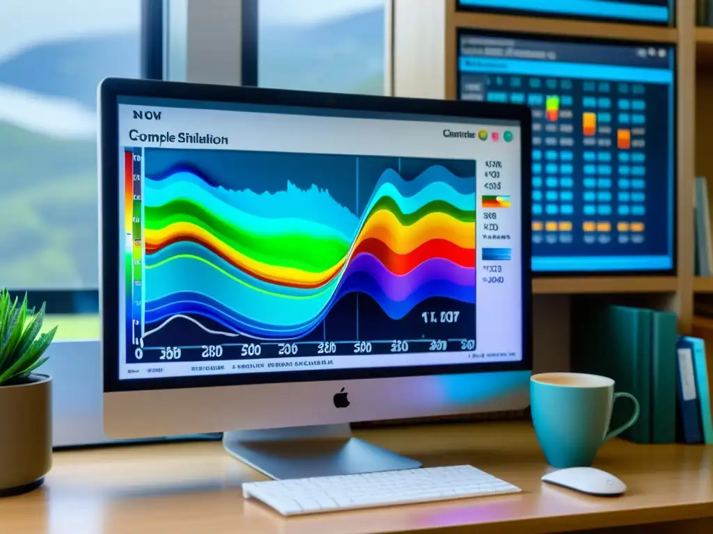 Detalle de pantalla de modelo climático mostrando simulación detallada de patrones de temperatura, precipitación y nichos ecológicos