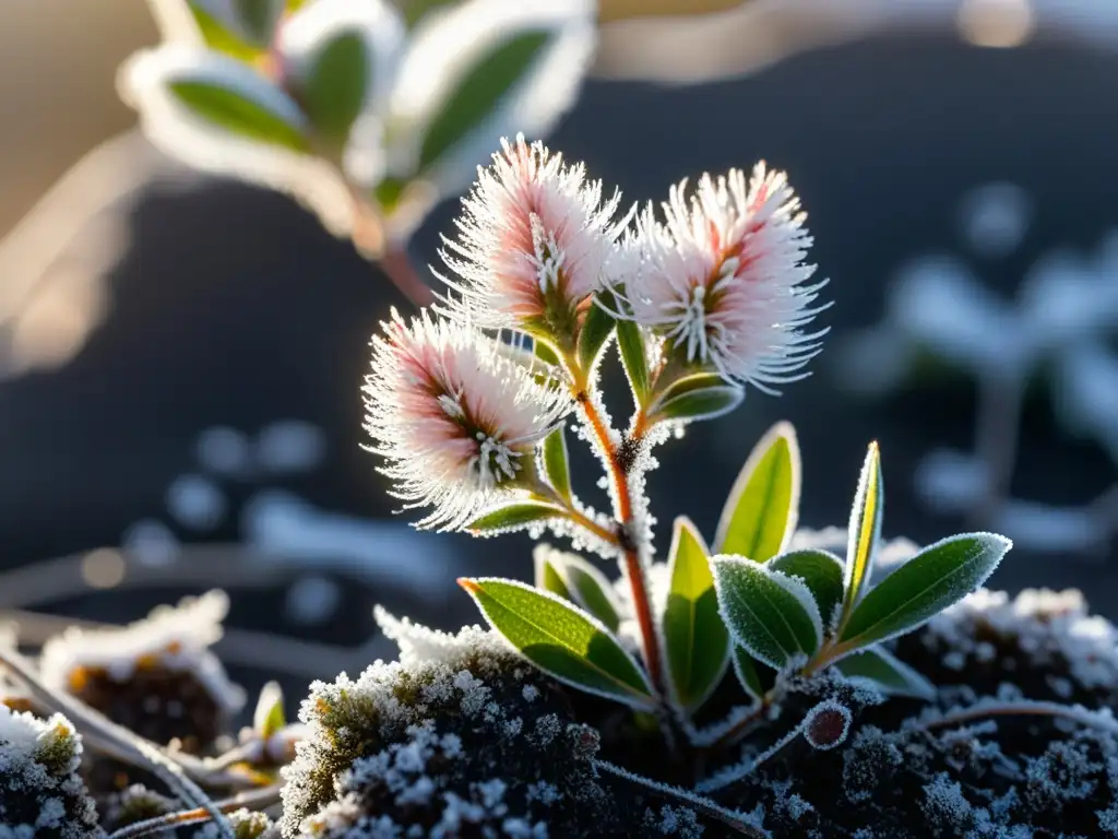 Detalle de planta Salix arctica en suelos congelados del Ártico