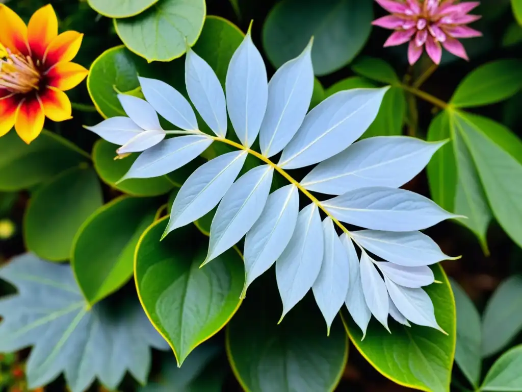 Detalle de plantas nativas adaptándose al clima del jardín ecológico, mostrando su diversidad y belleza en armonía