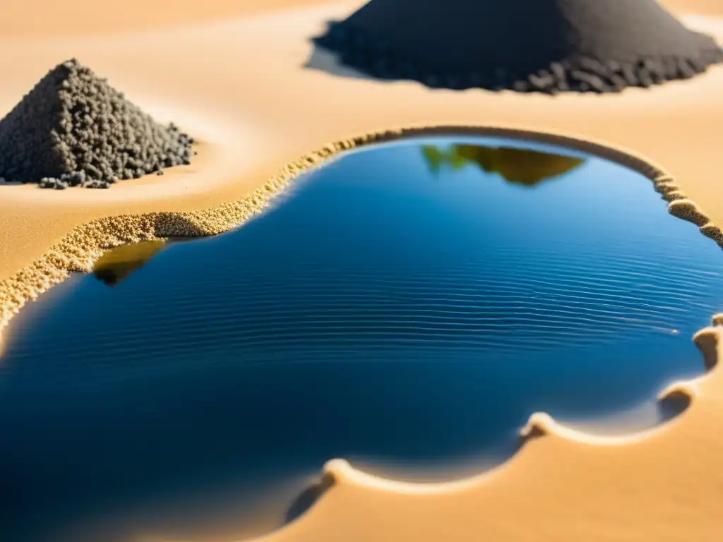 Detalle de un sistema de filtración de agua natural en acción, resaltando la pureza y eficiencia del proceso