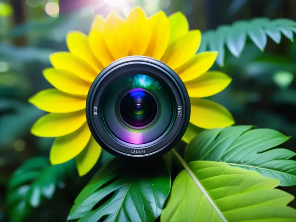 Detalles de una flor capturados por una lente de cámara en la exuberante selva