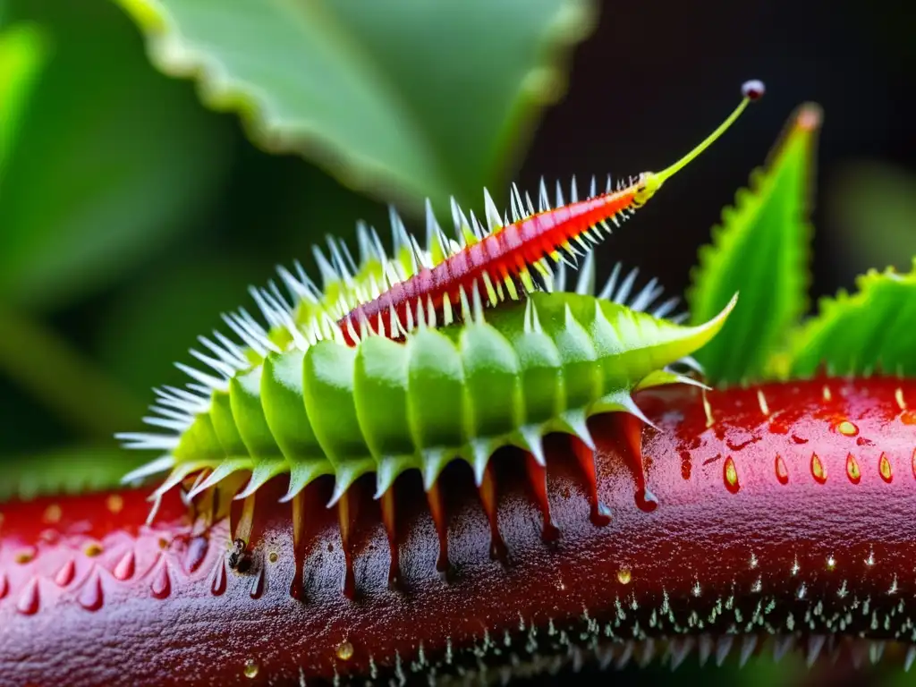 Detalles impresionantes del rol de las plantas carnívoras en selvas: una Venus atrapamoscas capturando su presa con una imagen visualmente impactante