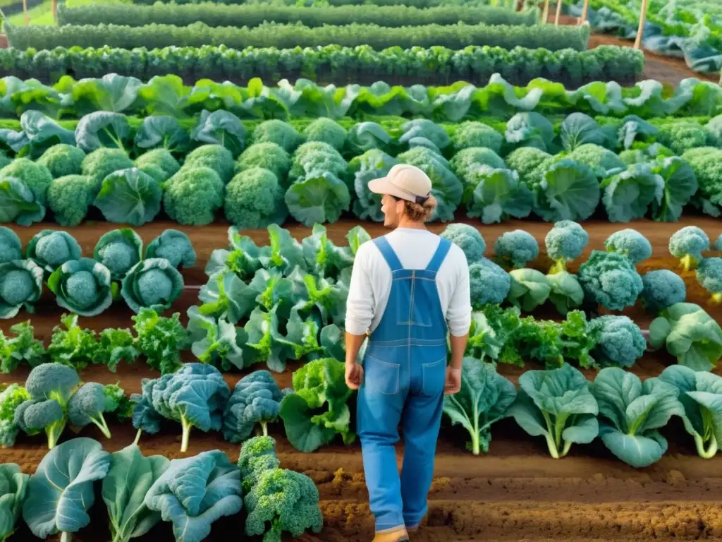 Un día sereno en una granja orgánica con cultivos vibrantes y un invernadero eco-friendly