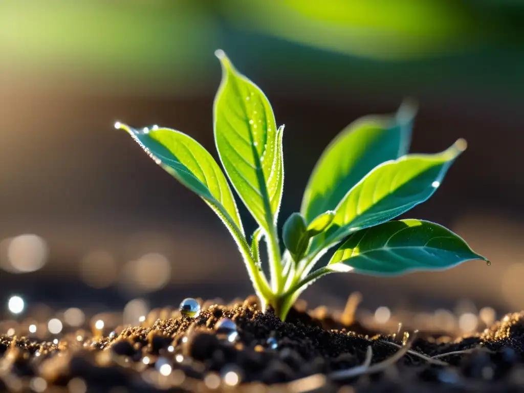 Disparo de alta resolución de planta verde con gotas de agua