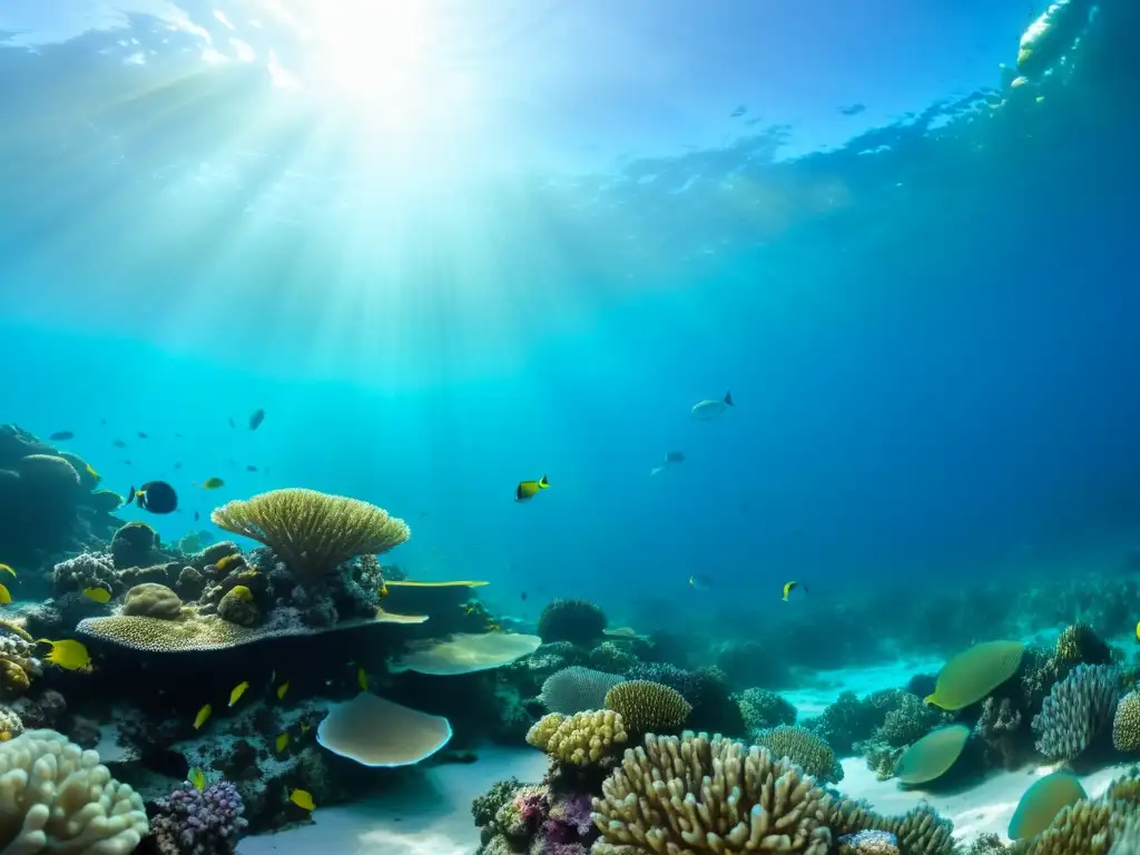 Diversidad del ecosistema marino Caribe: Imagen impactante de arrecife de coral vibrante con peces y formaciones de coral coloridas