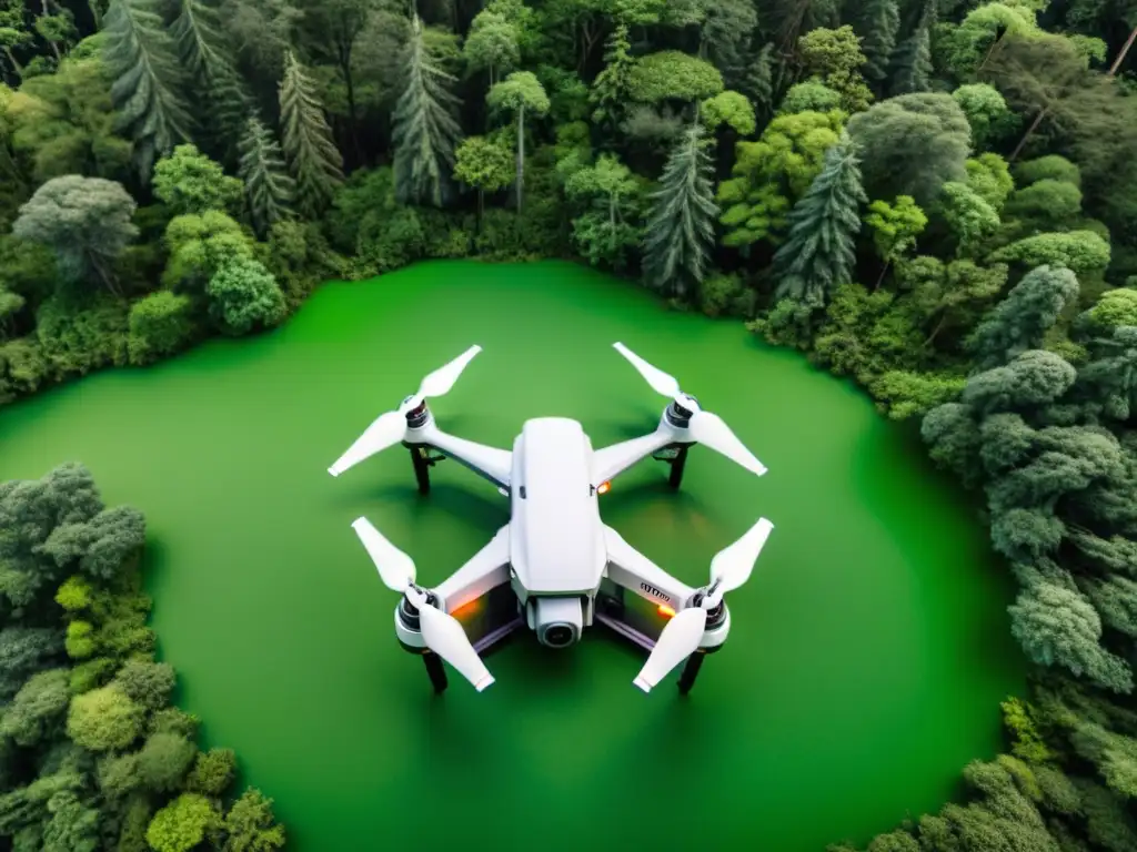 Un dron de alta resolución monitorea un exuberante bosque, capturando la biodiversidad