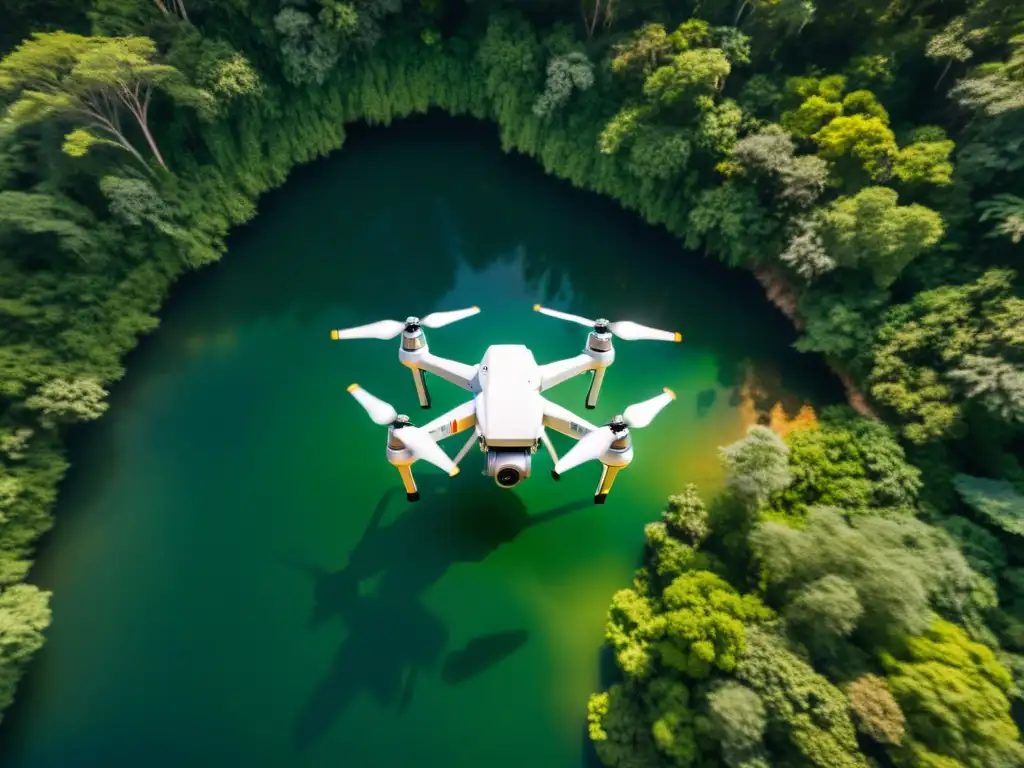 Dron capturando imágenes detalladas de fauna silvestre en exuberante bosque