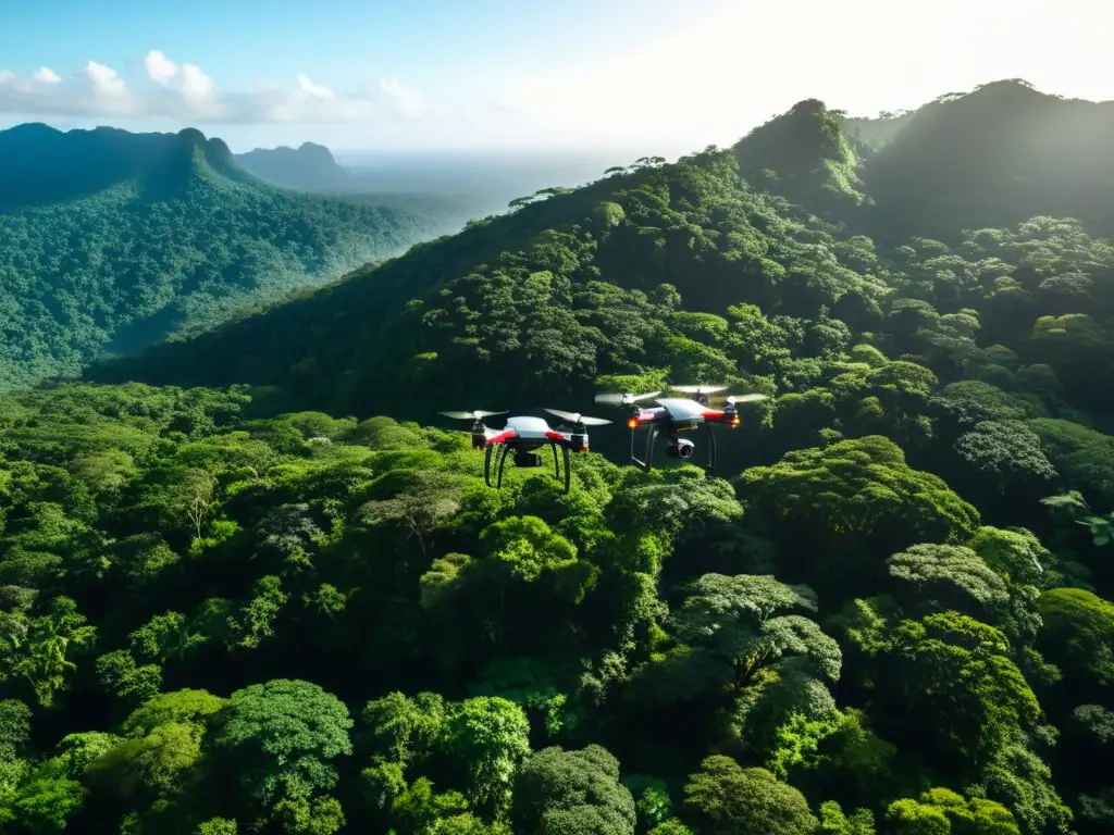 Drones capturando la diversidad de un frondoso bosque en un emocionante viaje de ecoturismo