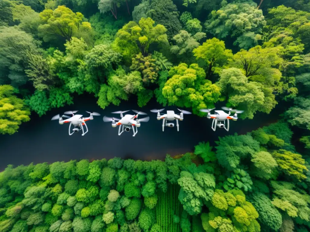 Drones para conservación de ecosistemas: Tecnología avanzada capturando la riqueza de la selva desde el aire, protegiendo su equilibrio natural