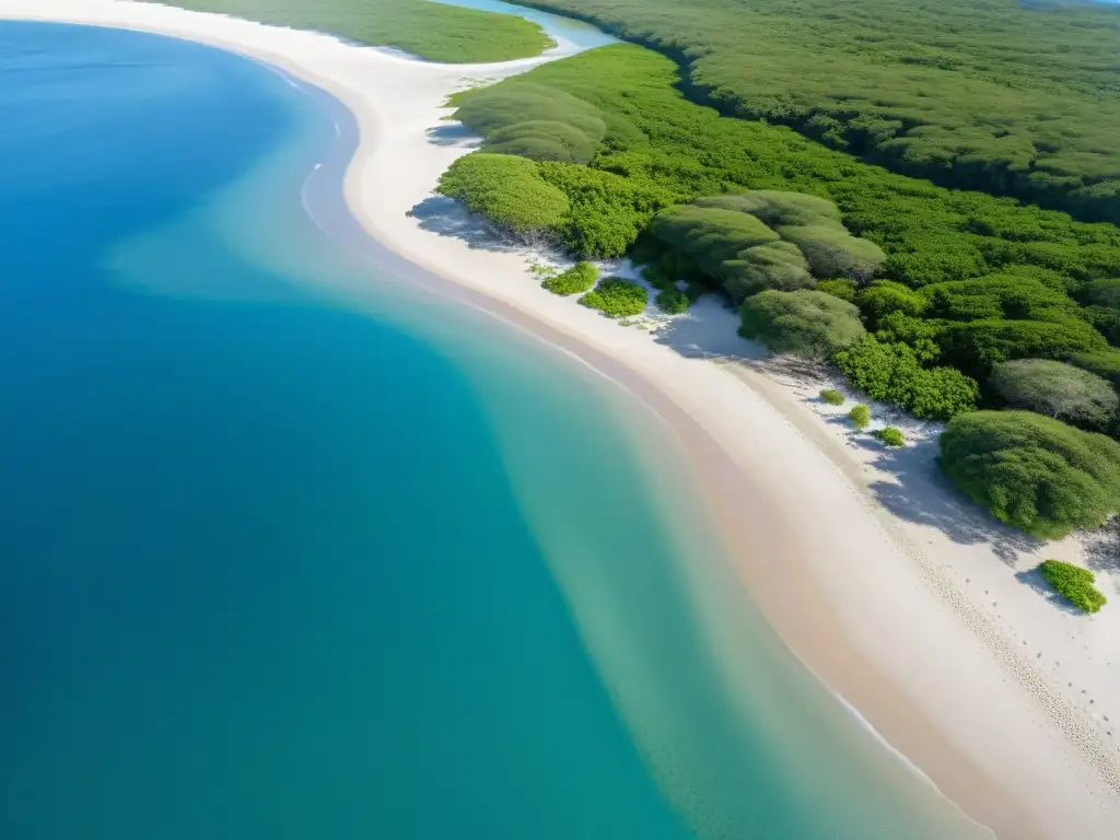 Un ecosistema costero impresionante con playa, manglares y vida silvestre