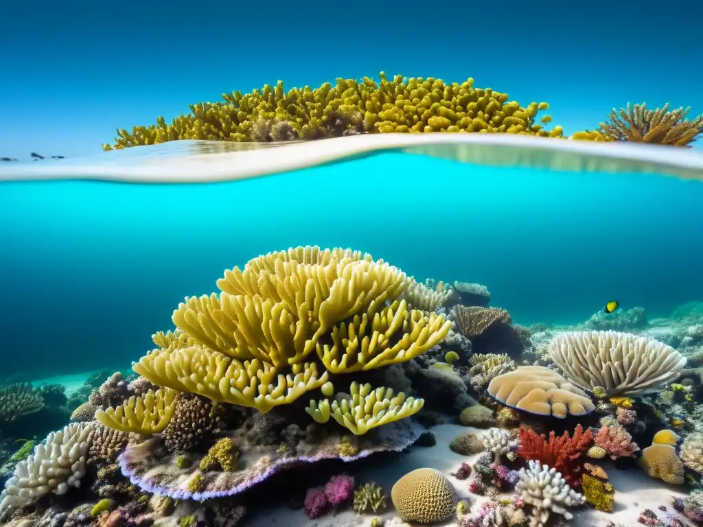 Fotografía de la transformación de ecosistemas: coral vivo convertido en paisaje desolado por el cambio climático