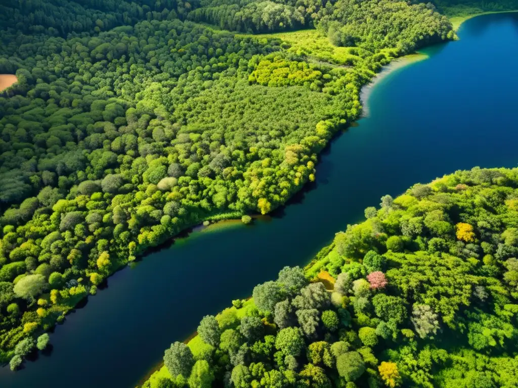 Simulación de ecosistemas software comparativa: Imagen aérea de un ecosistema diverso y exuberante, con colores vibrantes y detalles naturales