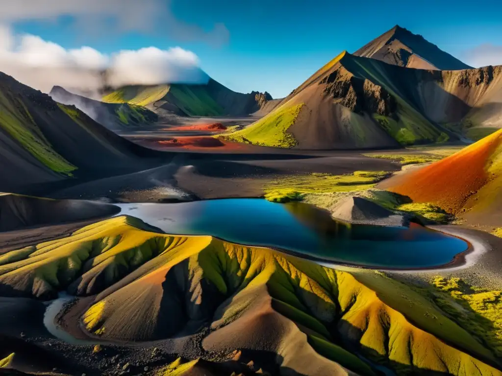 Ecoturismo en Islandia entre volcanes: una vista impresionante de Landmannalaugar con sus montañas coloridas, aguas termales y senderistas