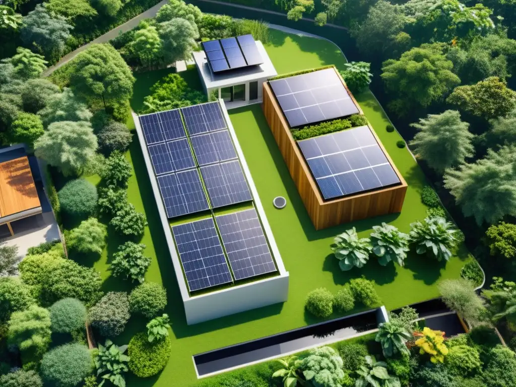 Edificio sostenible con innovaciones tecnológicas verdes integradas en un entorno natural exuberante