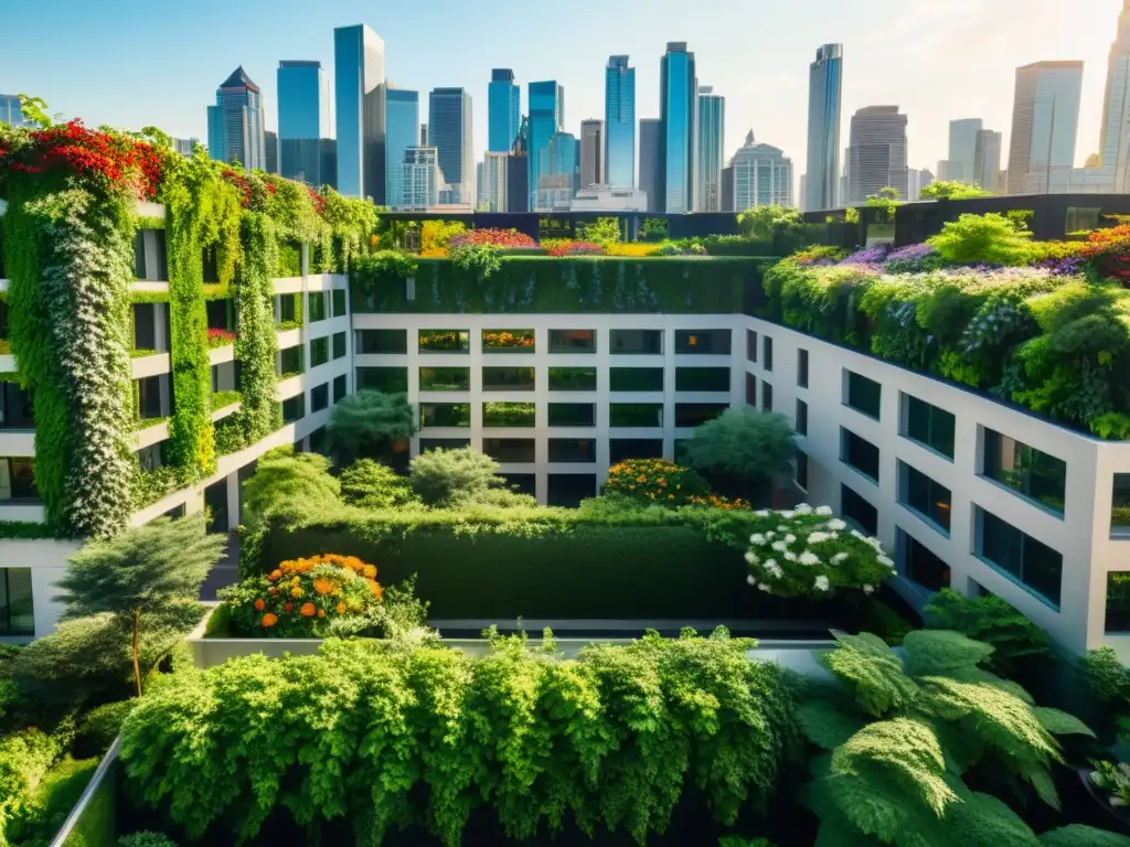 Edificio urbano moderno integrando jardines, un oasis verde en la ciudad