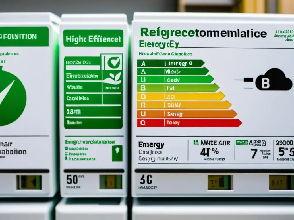 Electrodomésticos bajo consumo energético: Etiquetas de eficiencia energética en electrodomésticos con información clara y gráficos fáciles de leer